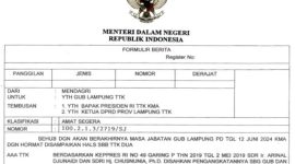 Foto surat radiogram penunjukan Sekda Provinsi Lampung Fahrizal Darminto sebagai Plh Gubernur Lampung/Istimewa 
