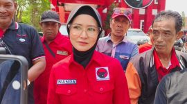 Bakal Calon (Balon) Bupati Pesawaran Nanda Indira Dendi seusai mengikuti arahan dari Ketua DPD PDI Perjuangan Lampung. Foto : Wildan hanafi/berandalappung.com