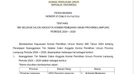 Tangkap Layar Surat Pengumuman KPU RI Nomor 87/SDM.12-Pu/04/2024 tentang Timsel Calon Anggota KPU Lampung Periode 2024-2029 tertanggal 8 Juli 2024.