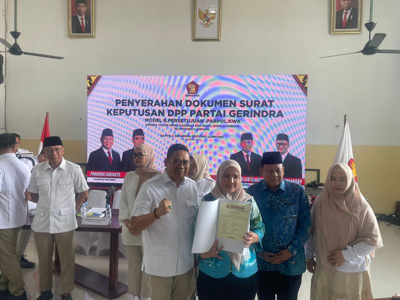 Partai Gerindra, secara resmi mendukung pasangan petahana Wali Kota dan Wakil Wali Kota Bandar Lampung, Eva Dwiana - Deddy Amarullah, di Pilwakot Bandar Lampung. Foto : Wildanhanafi/berandalappung.com