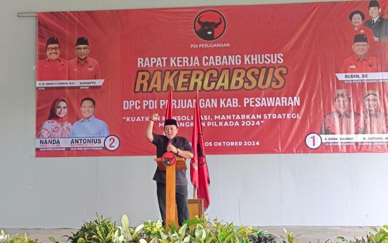 Arinal Djunaidi, menghadiri Rapat Kerja Cabang Khusus (Rakercabsus) DPC PDI Perjuangan Pesawaran. Foto : Ist