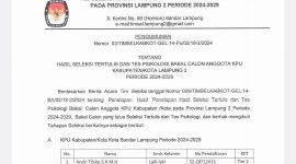 Tangkap Layar Pengumuman calon anggota KPU Zona 2 Lampung lulus seleksi tes tertulis dan Psikologi. 