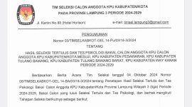 Tangkap Layar pengumuman hasil tes Kesehatan dan Psikologi calon anggota KPU Lampung Zona 3.