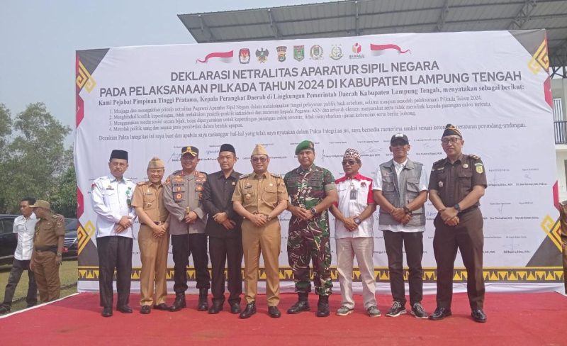 Pemerintah Kabupaten Lampung Tengah melaksanakan Ikrar Netralitas ASN di Pilkada 2024. Foto : Ist