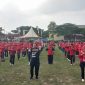 Calon gubernur Lampung Arinal Djunaidi senam bersama emak-emak di Lampung Selatan. 