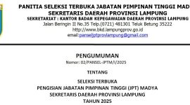 Pemprov Lampung Buka Seleksi Terbuka Jabatan Sekdaprov Lampung. 