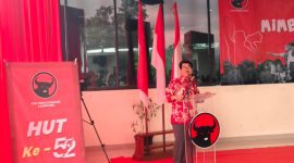 Bupati Lampung Utara Terpilih, Hamartoni disaat sampaikan pidato di Mimbar Demokrasi PDIP Lampung. Foto: Wildanhanafi/berandalappung.com